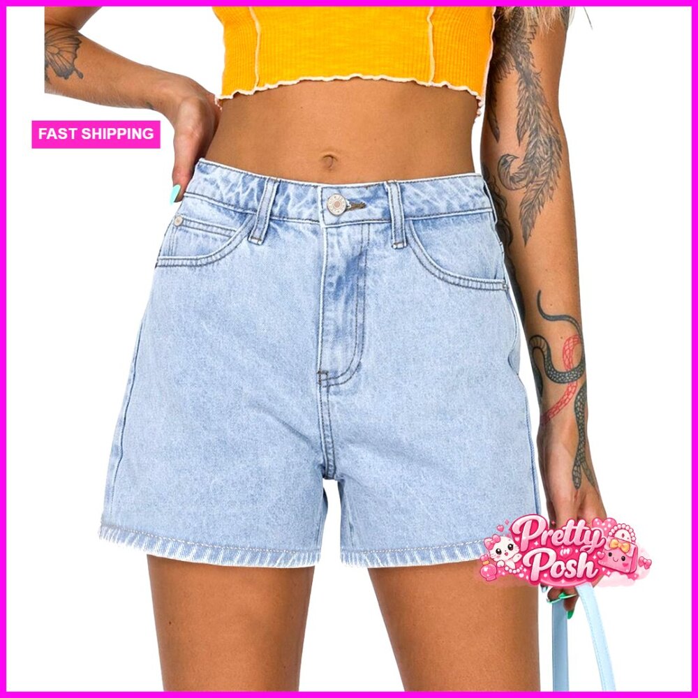 Stretchy Denim Jean Shorts High Rise Boyfriend Cut Off Casual